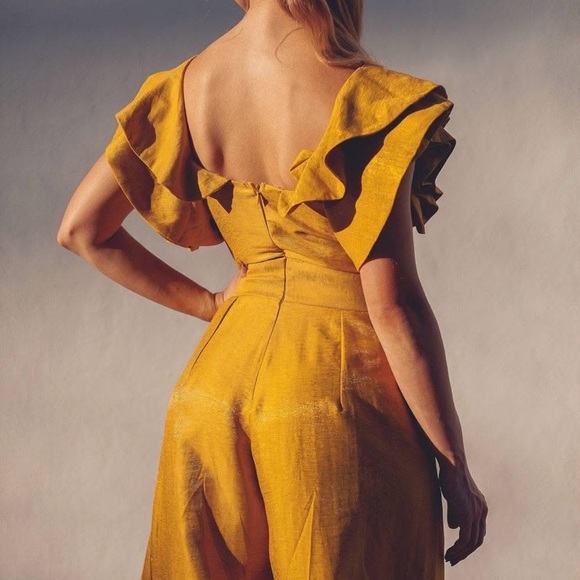 Sheike Women’s Jumpsuit Gold Yellow Ruffle Wide Leg Glamour Chic Fancy Party 12 - Picture 3 of 11